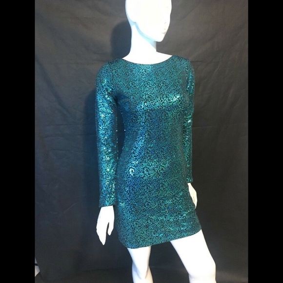 NEW Dress the Population 'Lola' Sequin Body-Con Dress Turquoise [SZ Large‎ ] - Picture 3 of 11